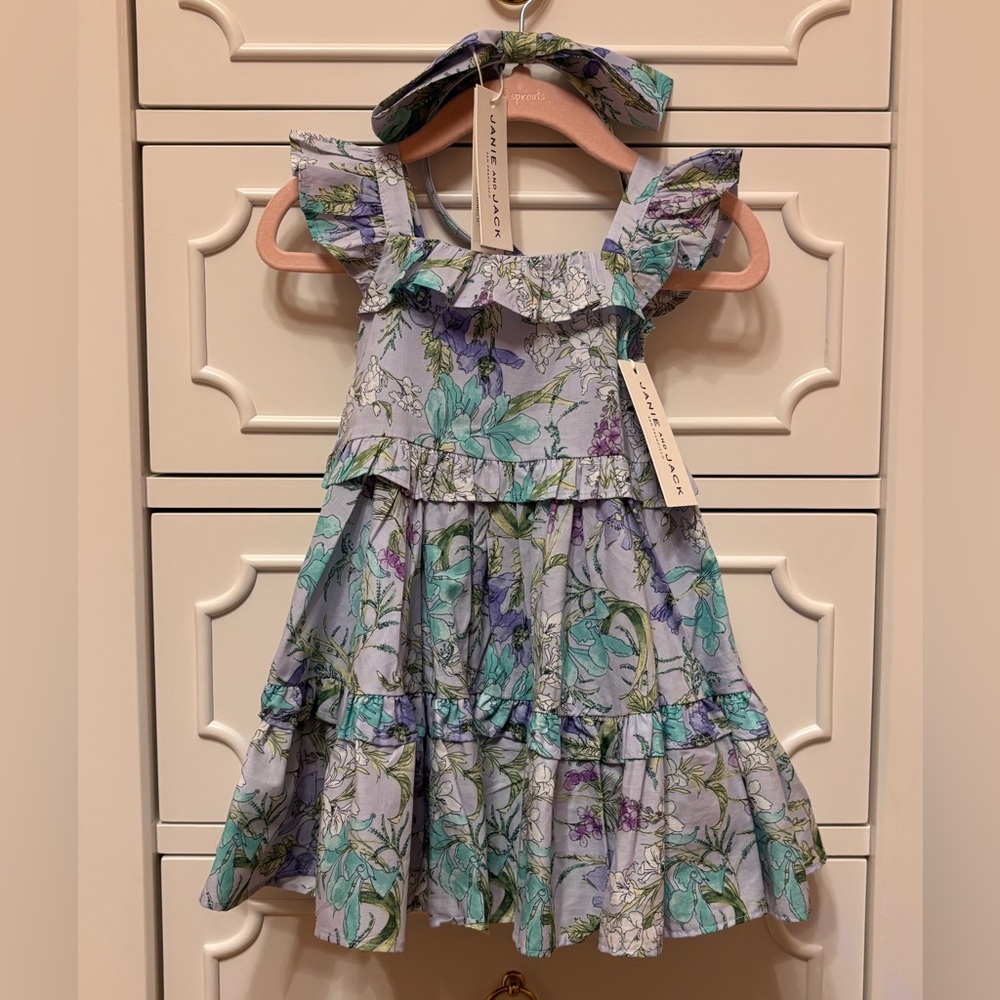 NWT Janie and Jack Baby Girl Lavender Dress Bloomers & Bow Headband 6-12 Months
